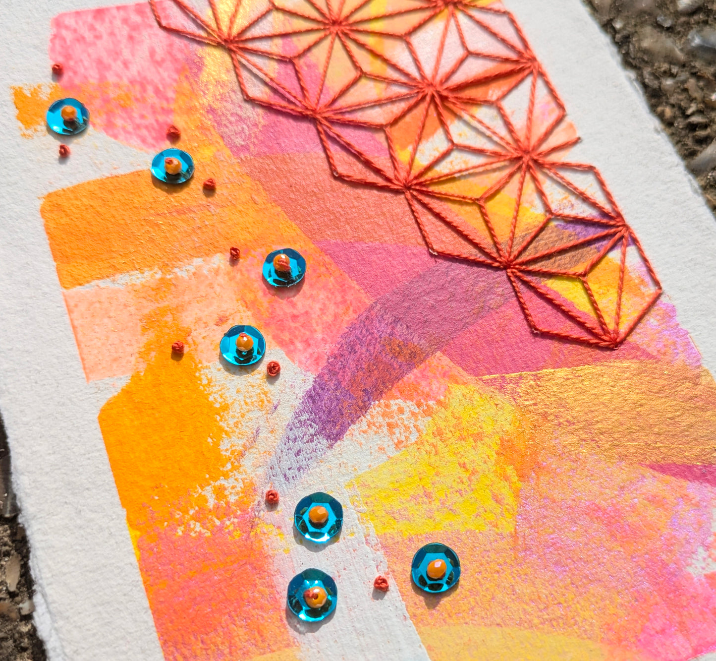 Framed Original Embellished Painting - Electric Citrus