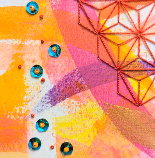 Framed Original Embellished Painting - Electric Citrus