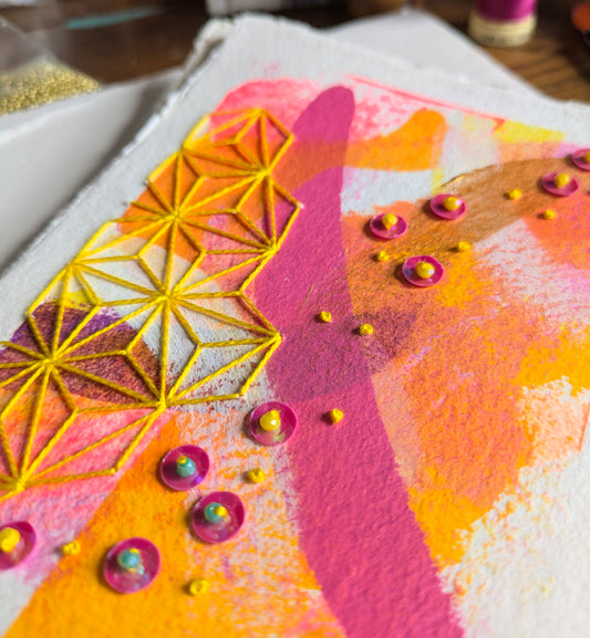 Framed Original Embellished Painting - Pink Lemonade